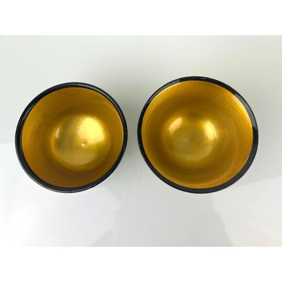 Vintage USSR Russian Wooden Lacquered Small Bowls Set of 2 Red Berries Gold Blck - Picture 3 of 16